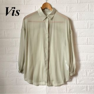 ヴィス(ViS)のニュアンスカラーシアーシャツ　ブラウス　バックフリル　Vis ビス　グリーン(シャツ/ブラウス(長袖/七分))