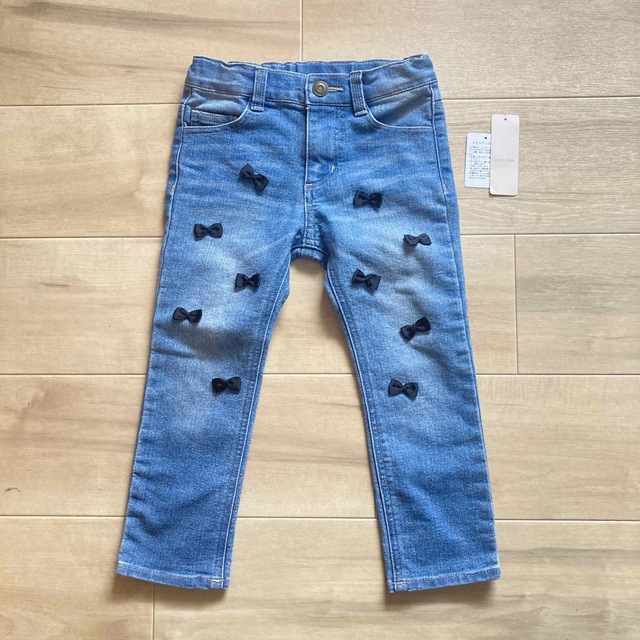 petit main 美品 プティマイン リボンデニム 100cmの通販 by pea37 プティマイン petitmain☆美品 ブルーデニムパンツ ジーパン 90サイズ