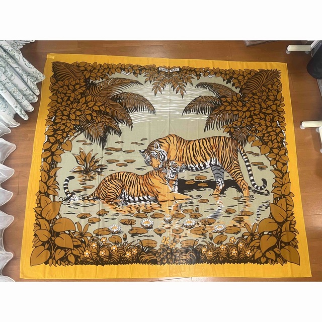エルメス タイガ― 虎 トラ スカーフ コットン100% イエロー HERMES-