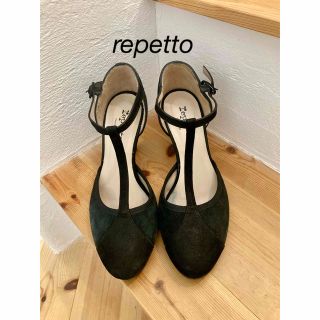 値下げ　3,5万　repetto 23.5 青本革スウェードレザーヒールパンプス