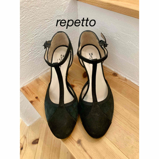 レペット(repetto)のrepetto ヒールパンプス　Tストラップ　レペット　黒(ハイヒール/パンプス)