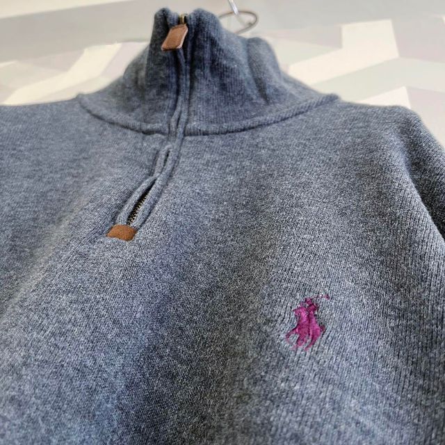 【ポロ ラルフローレン】XL刺繍ロゴ ハーフジップ スウェットトレーナー グレー