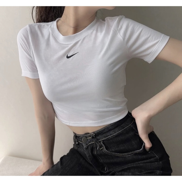 新品 NIKE ナイキ クロップトップ 半袖Tシャツ ダンス ショート丈 白 L | フリマアプリ ラクマ