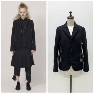 ブラックコムデギャルソン(BLACK COMME des GARCONS)の19ss ブラック ギャルソン ポリ縮 裁断 デザイン ジャケット サイズ XS(テーラードジャケット)