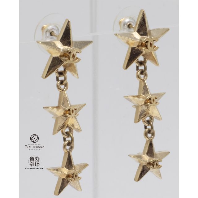 CHANEL - シャネル ココマーク スター 3連 ピアス シャンパンゴールド