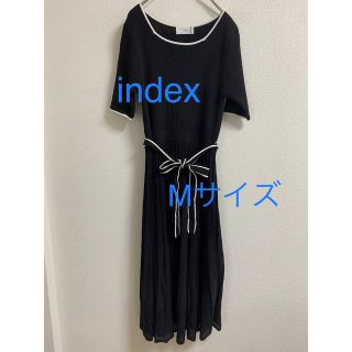 インデックス(INDEX)の3068 index バイカラープリーツニットワンピース　ブラック　M(ロングワンピース/マキシワンピース)