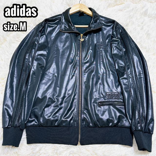 adidas CHILE62 トラックジャケット トレフォイユ 光沢 黒×黒 M