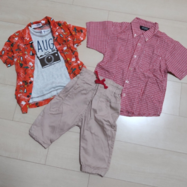 [100cm]半袖シャツ&ボトムス 4点セット キッズ/ベビー/マタニティのキッズ服男の子用(90cm~)(Tシャツ/カットソー)の商品写真