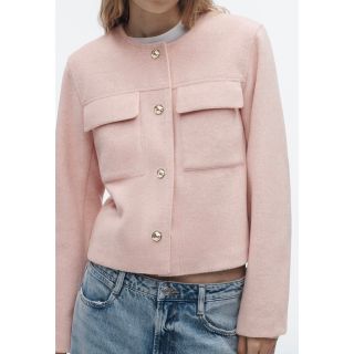 ZARA ゴールドボタンクロップドジャケット ピンク 新品