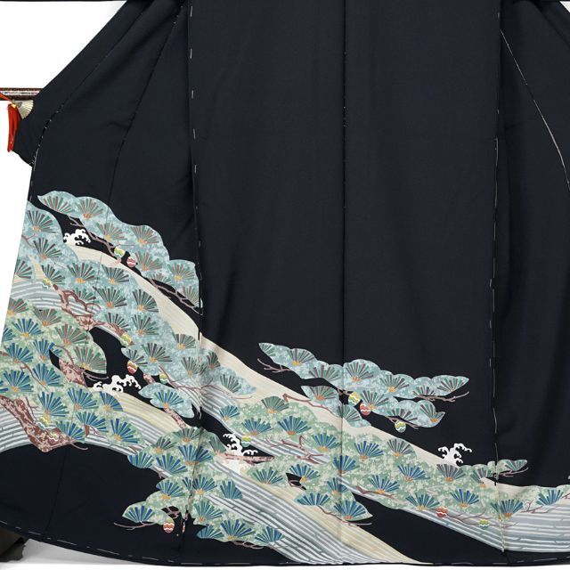 黒留袖 京加賀友禅 松 濱ちりめん 仮絵羽 未仕立て 在庫保管品