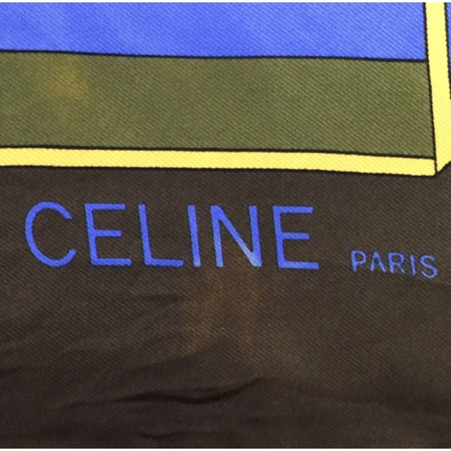 celine(セリーヌ)のセリーヌ スカーフ 直径 約90cm 金具モチーフ カーキ系 × パープル系 レディースのファッション小物(バンダナ/スカーフ)の商品写真
