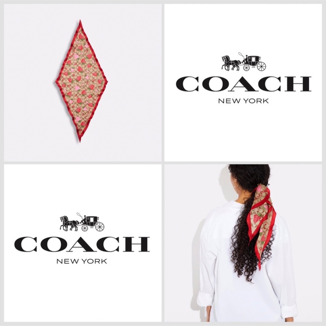 COACH(コーチ)のCOACH ★大人気★ ワイルドストロベリー シルク ダイヤモンドスカーフ 新品 レディースのファッション小物(バンダナ/スカーフ)の商品写真