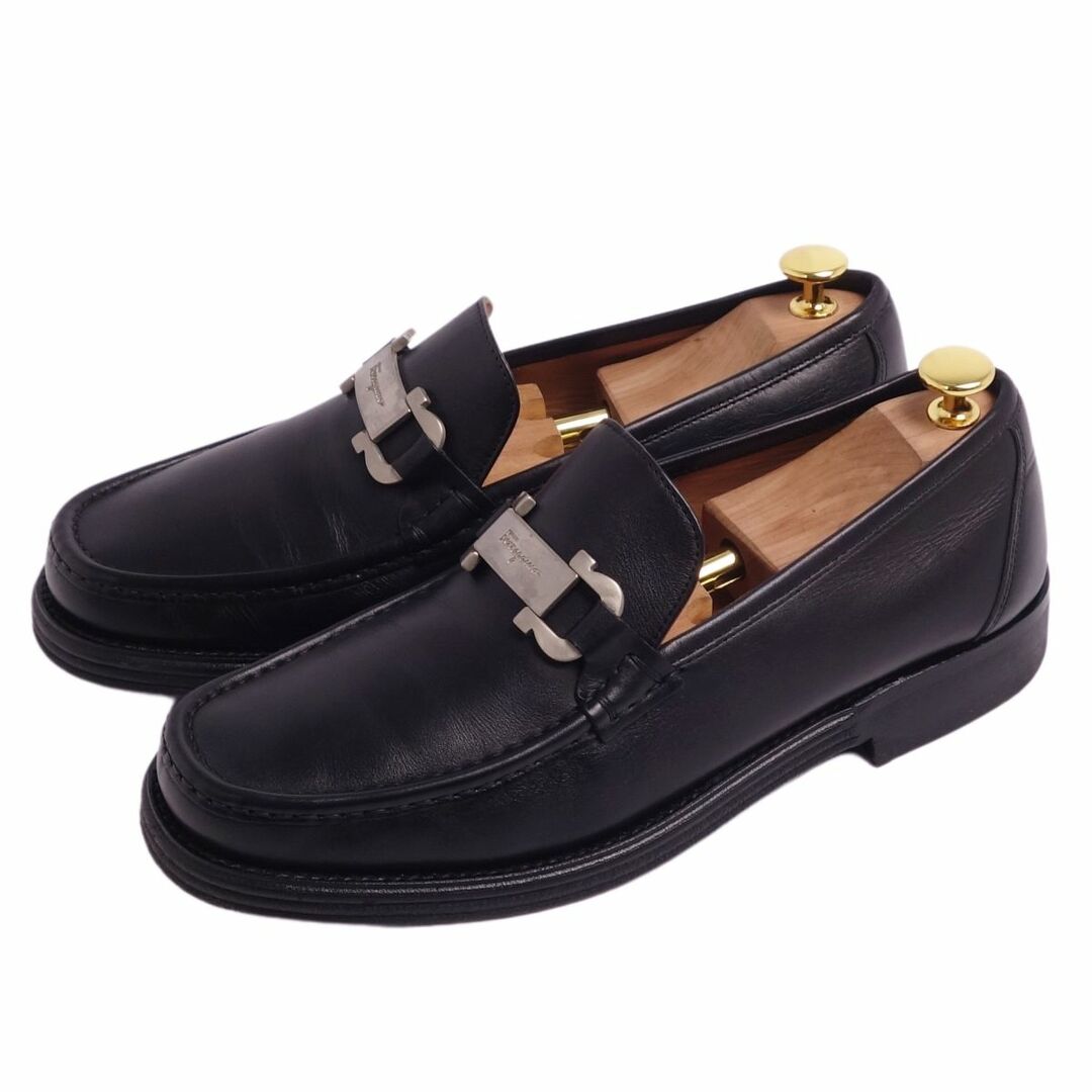 美品 サルヴァトーレ フェラガモ Salvatore Ferragamo ローファー モカシン ガンチーニ カーフレザー シューズ メンズ  9.5EE(27.5cm相当) ブラック