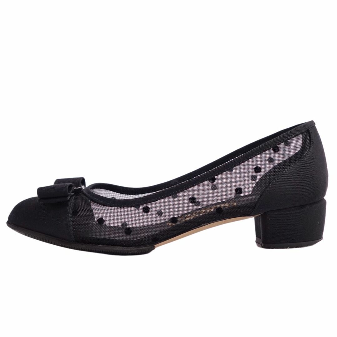 美品 サルヴァトーレ フェラガモ Salvatore Ferragamo パンプス ヴァラリボン シースルー メッシュ ドット柄 ヒール シューズ 靴 レディース 6D(23.5cm相当) ブラック
