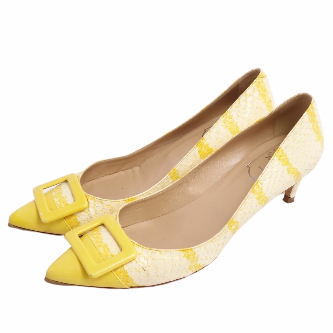 ロジェヴィヴィエ Roger Vivier パンプス パイソンレザー カーフレザー ヒール シューズ 靴 レディース 37.5(24.5cm相当) イエロー