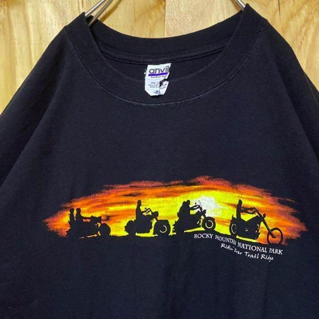 USA 90s 半袖 Tシャツ ブラック 黒 バイク サンセット アメリカン