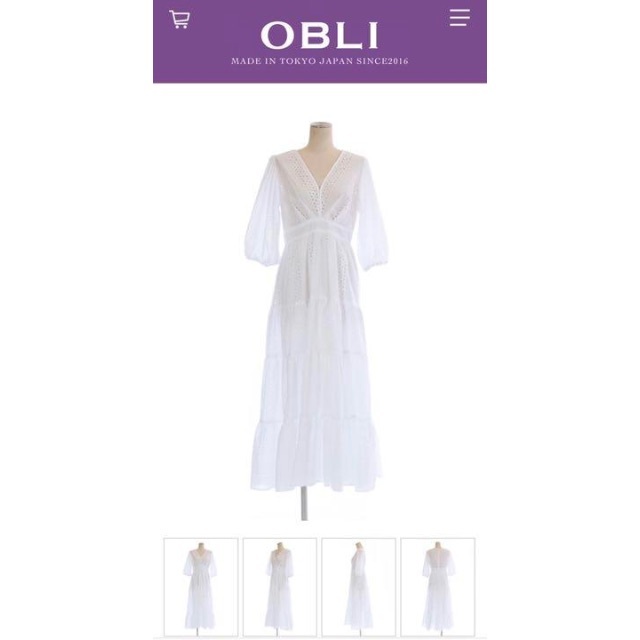 OBLI(オブリ)の完売OBLI vネックカットワーク コットンレースワンピース レディースのワンピース(ロングワンピース/マキシワンピース)の商品写真