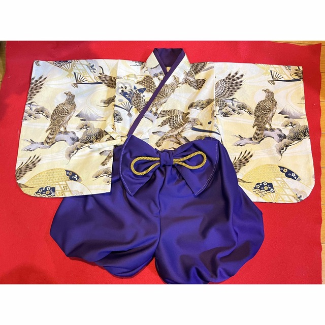 鷲鷹富士山　紫パンツ　お祝い着　ハンドメイド男児80