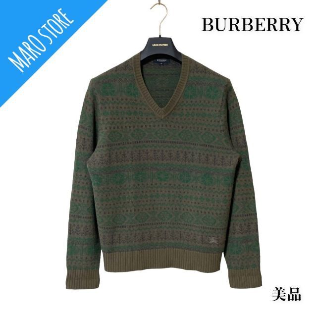 美品】BURBERRY LONDON ウール カシミヤ混 Vネック ニット-