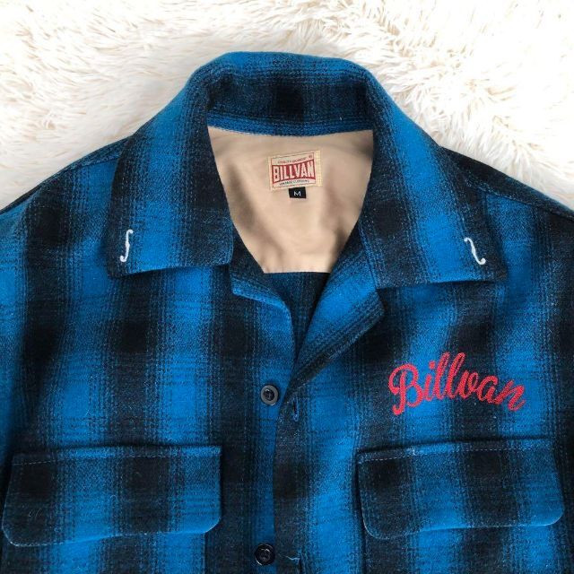 誠実 Billvanビルヴァンオンブレチェックシャツ ブルー ネルシャツ