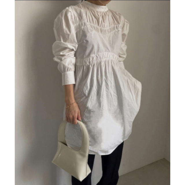 CURVED GATHER PUFF SLEEVE TUNIC サイズ:S