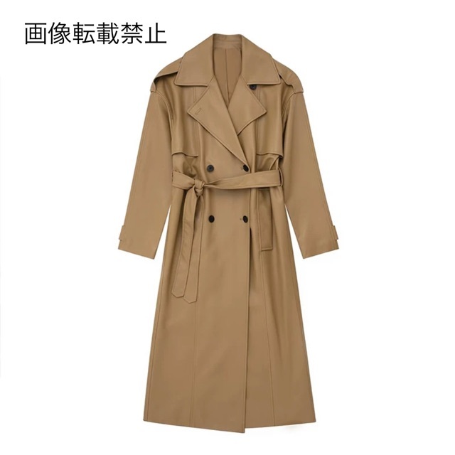 4月新作11049◇フェイクレザー ロング トレンチコート