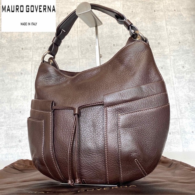 極美品】MAURO GOVERNA チョコブラウン 2WAYショルダーバッグ-