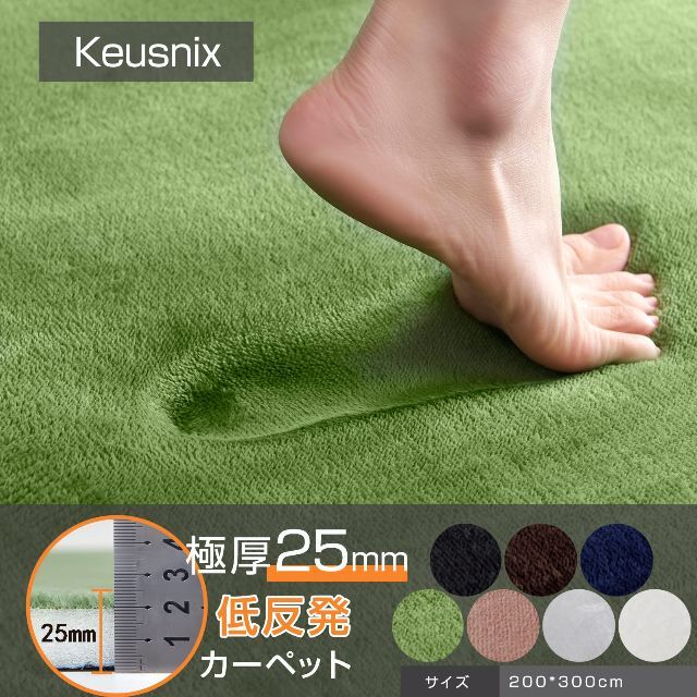 【サイズ:200×300cm(低反発)_色:グリーン】Keusnix カーペット 1