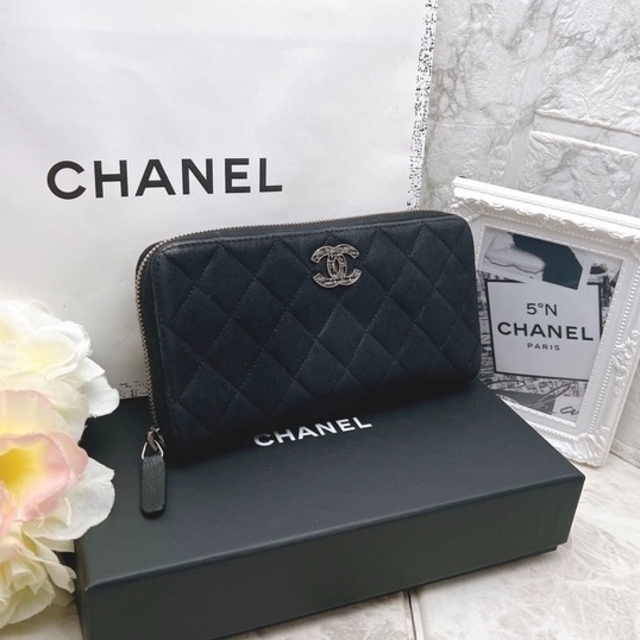 CHANEL シャネル マトラッセ ココマーク ラウンドファスナー 長財布 黒