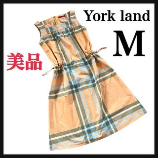 ヨークランド(Yorkland)の★美品★ヨークランドYorkland★オレンジチェックワンピース★M(ひざ丈ワンピース)