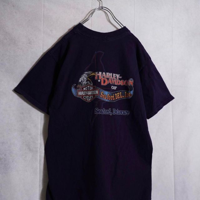 Harley Davidson(ハーレーダビッドソン)のハーレーダビットソン　Tシャツ　両面プリント　USA製　ネイビー　Lサイズ メンズのトップス(Tシャツ/カットソー(半袖/袖なし))の商品写真