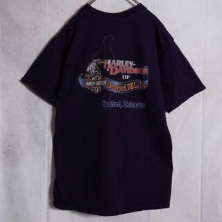 ハーレーダビッドソン(Harley Davidson)のハーレーダビットソン　Tシャツ　両面プリント　USA製　ネイビー　Lサイズ(Tシャツ/カットソー(半袖/袖なし))