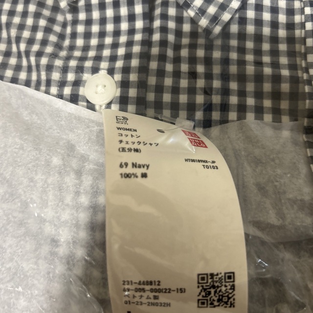 UNIQLO(ユニクロ)のユニクロ　コットンチェックシャツ　Ｌ　五分そで レディースのトップス(シャツ/ブラウス(長袖/七分))の商品写真