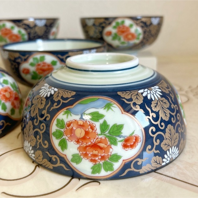 有田焼 清秀 金彩古伊万里 丼ぶり揃 5客 中鉢 煮物鉢 色絵 花唐草 和