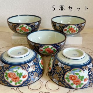 有田焼 清秀 金彩古伊万里 丼ぶり揃 5客 中鉢 煮物鉢 色絵 花唐草 和