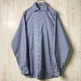 ノーティカ(NAUTICA)のノーティカ ストライプ 長袖シャツ グレー ネイビー アメリカ古着 US古着(シャツ)