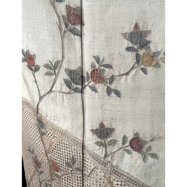 重要無形文化財結城紬】奥順はたおり娘 汕頭・相良刺繍 橘 証紙付き 超