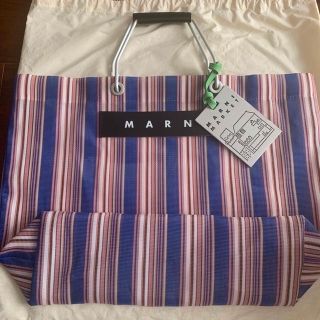 マルニ(Marni)の【美品】MARNI ストライプバッグ ネイビー(トートバッグ)