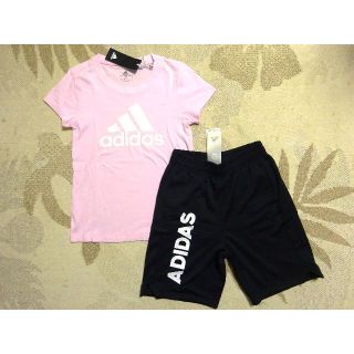 アディダス(adidas)の新品 アディダスガールズ 150 半袖Ｔシャツ ピンク・ハーフパンツ 黒 上下(Tシャツ/カットソー)