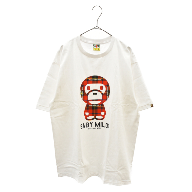 A BATHING APE アベイシングエイプ BABY MILO RED CHECK ベイビー マイロ 半袖Tシャツ ホワイト レッドチェック柄