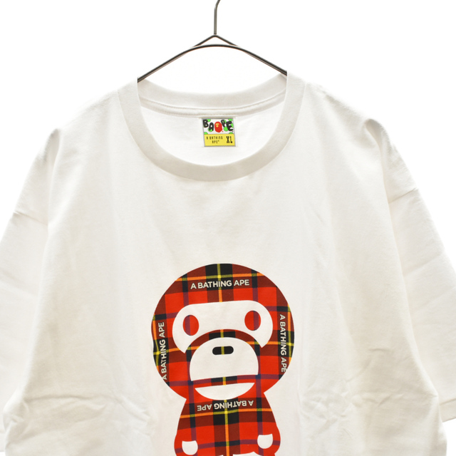 A BATHING APE(アベイシングエイプ)のA BATHING APE アベイシングエイプ BABY MILO RED CHECK ベイビー マイロ 半袖Tシャツ ホワイト レッドチェック柄 メンズのトップス(Tシャツ/カットソー(半袖/袖なし))の商品写真