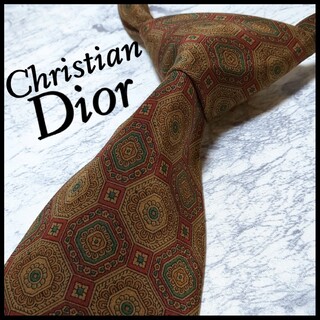 クリスチャンディオール(Christian Dior)の美品 ディオール ブランドネクタイ 茶系 小紋柄 シルク ビジネス(ネクタイ)