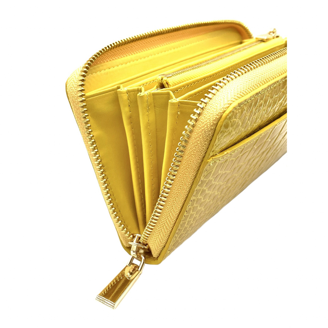 新品　ヘンローンシャイニング黄色クロコダイルＬ型長財布