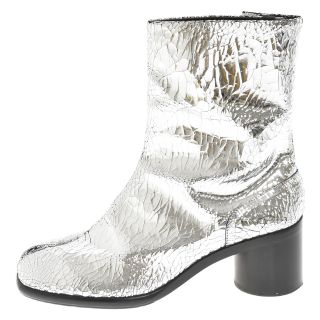 マルタンマルジェラ(Maison Martin Margiela)のMaison Margiela メゾンマルジェラ CRACKED METALLIC SILVER TABI ANKLE BOOTS S37WU0431 メタリックシルバータビブーツ 足袋 シルバー(ブーツ)