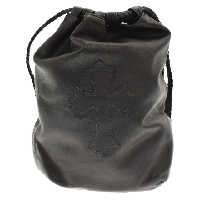 CHROME HEARTS クロムハーツ DRW STRNG SACK CRS PATCH クロスパッチドローストリングサックレザー巾着ハンドバッグ ブラック