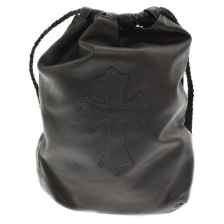 クロムハーツ(Chrome Hearts)のCHROME HEARTS クロムハーツ DRW STRNG SACK CRS PATCH クロスパッチドローストリングサックレザー巾着ハンドバッグ ブラック(その他)