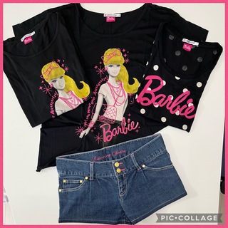 ユニクロ(UNIQLO)のユニクロ Barbie バービー Tシャツ3枚&デニムショートパンツ 4点セット(Tシャツ(半袖/袖なし))