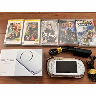 プレイステーションポータブル(PlayStation Portable)のPSP-3000PW本体　ソフト5本付き(携帯用ゲーム機本体)