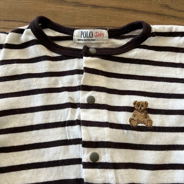 POLO RALPH LAUREN(ポロラルフローレン)のPOLOベビー　ブラウンボーダーカバーオール キッズ/ベビー/マタニティのベビー服(~85cm)(カバーオール)の商品写真