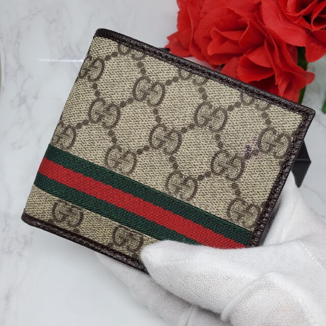 未使用に近い】 GUCCI グッチ 2つ折り財布 財布 シェリーライン GG